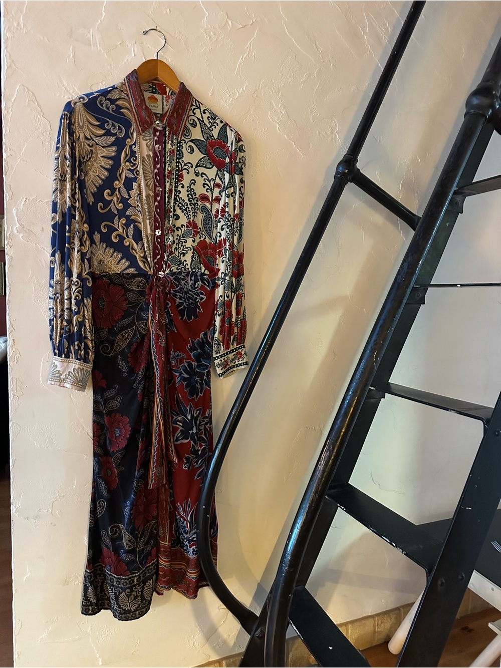 FARM RIO  Fall/Winter Mix Midi Shirt Dress. Front Buttons, Long Sleeve (M) - Picture 15 of 16